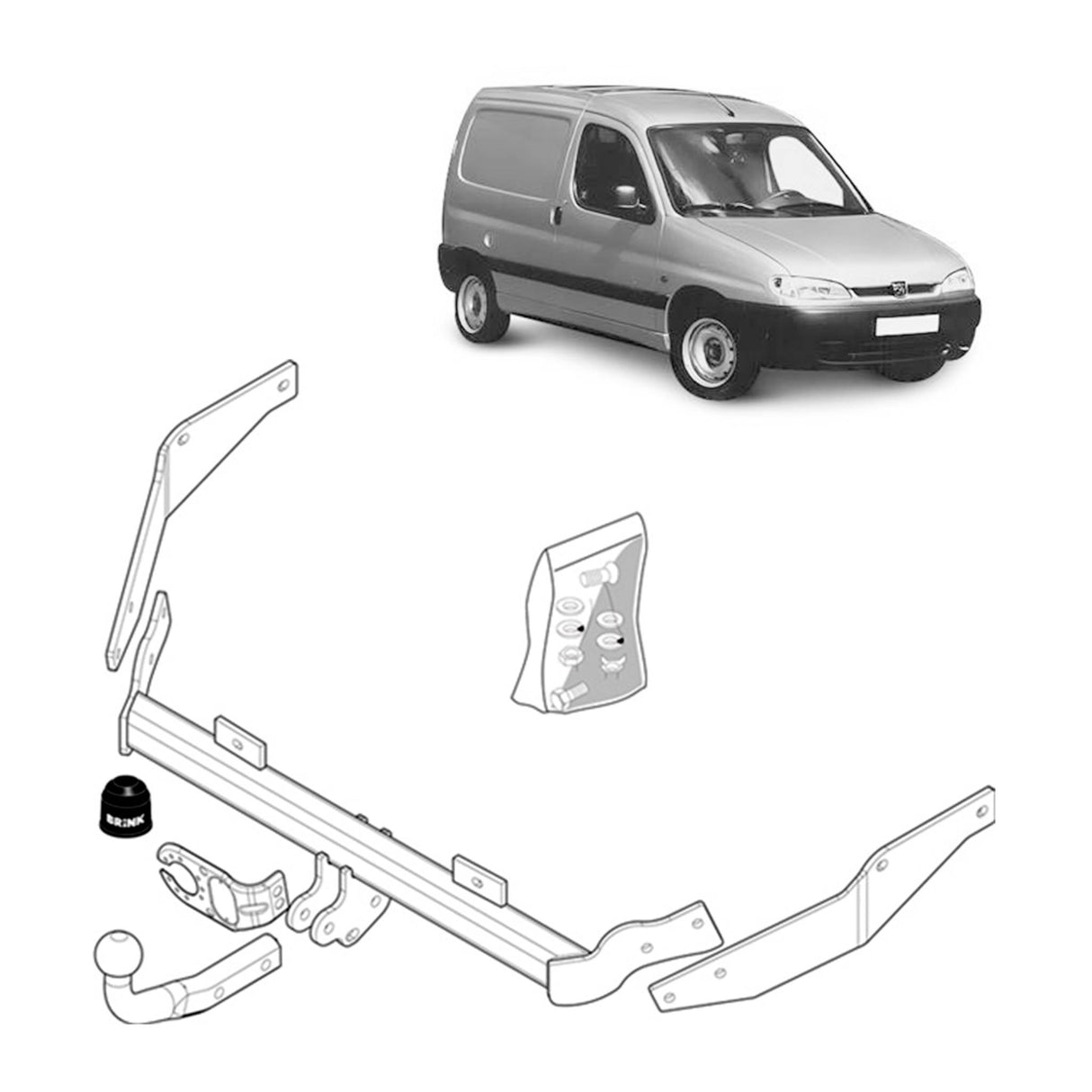 Brink Towbar for Peugeot Partner (08/2005 - 03/2008), Citroen Berlingo (07/1996 - 03/2008), Citroen Berlingo (07/1999 - 03/2008), Peugeot Partner (06/1996 - 03/2008)