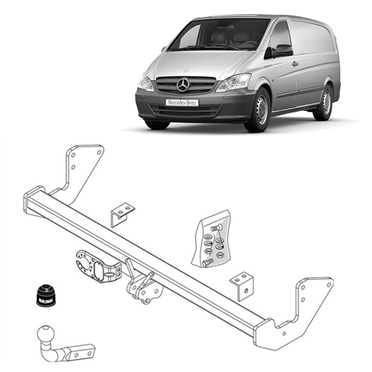 Brink Towbar for MERCEDES-BENZ Vito (04/2004 - 02/2015), Valente (07/2006 - 02/2015), MERCEDES-BENZ Vito / Mixto (09/2003 - 02/2015), MERCEDES-BENZ Viano (09/2003 - 08/2010), Vito (04/2004 - 08/2010)