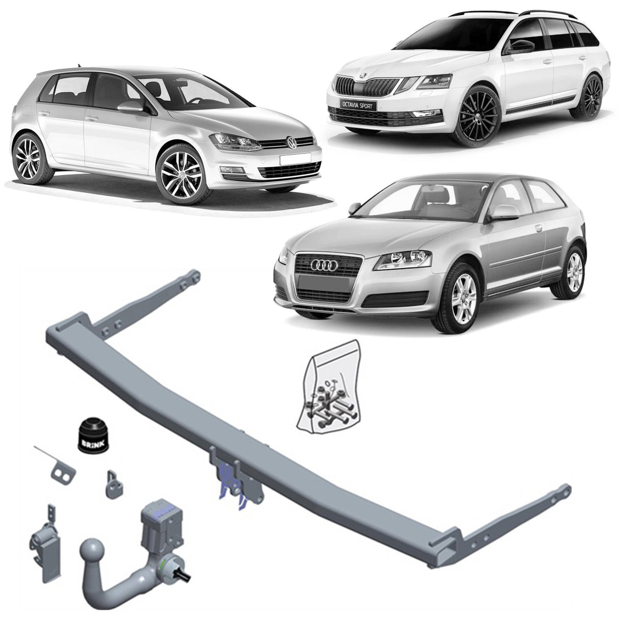 Brink Towbar and Universal Wiring Harness for Audi A3 (04/2012 - 06/2016), Skoda Octavia (11/2012 - ON), Volkswagen Golf (08/2012 - 03/2021)