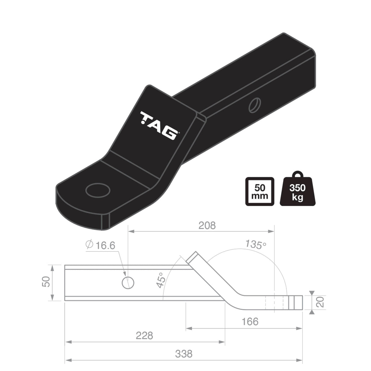 TAG Ball Mount Hitch Kit (Lug + Locking Pin + Tow Ball + Ball Cover + Hitch Cover + Shin Protector)