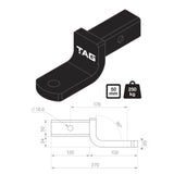 TAG Tow Ball Mount - 178mm Long, 90° Tongue Face, 50mm Square Hitch