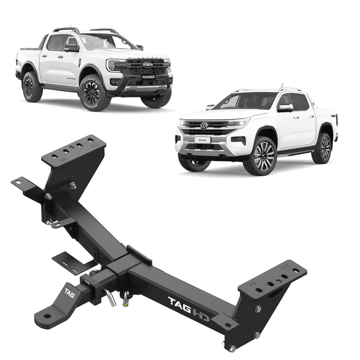 TAG Heavy Duty Towbar & Direct Fit Wiring for Styleside Ford Ranger (06/2022 - on) Volkswagen Amarok (12/2022 - on) - Tub Body With Step