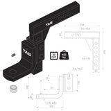 TAG Adjustable Heavy Duty Tow Ball Mount - 90° Face, 50mm Square Hitch