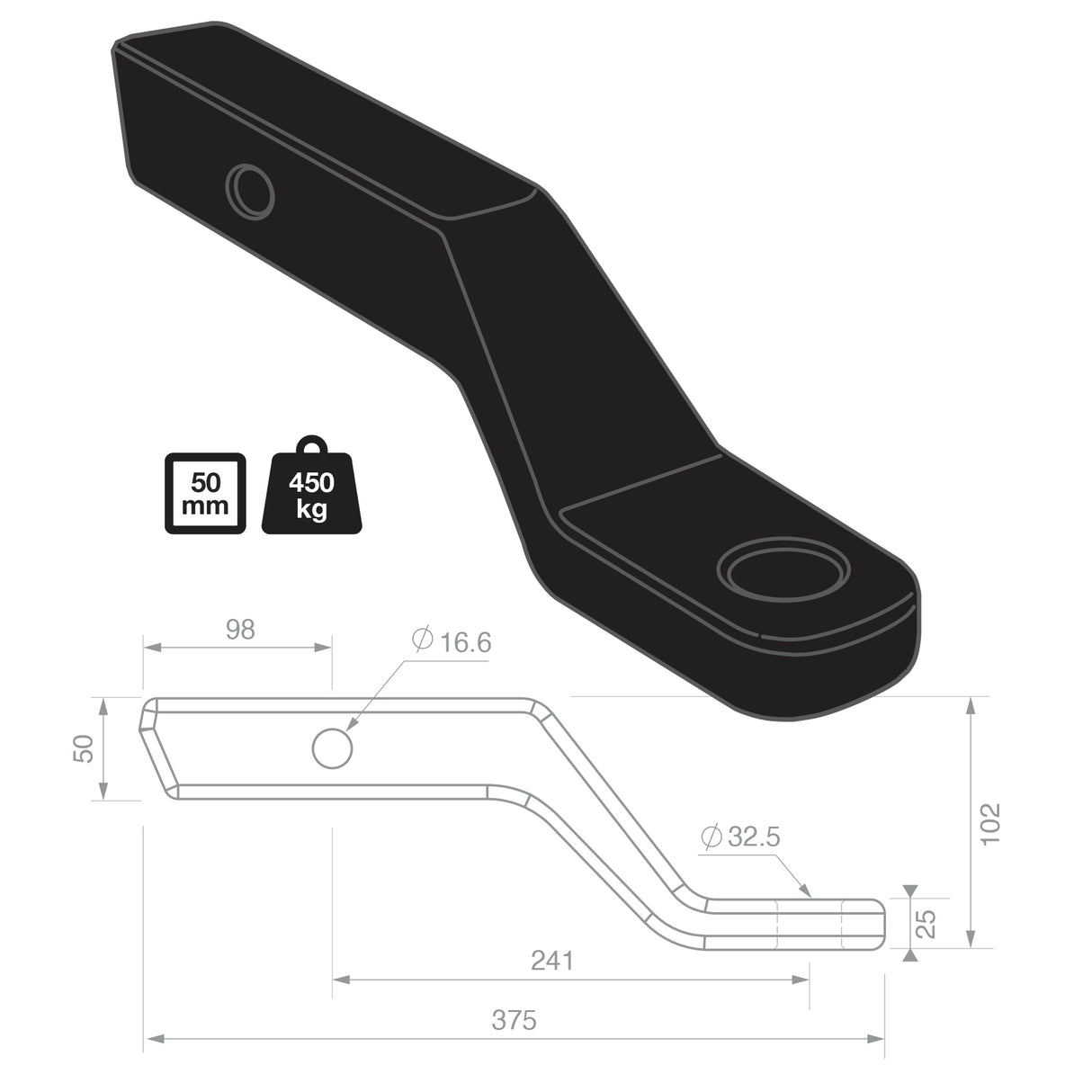 TAG 4" Drop Forged Tow Ball Mount - 241mm Long, 50mm Square Hitch