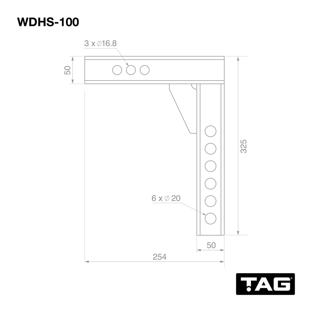 TAG Adjustable Weight Distribution Shank, 50mm Square Hitch, 100mm Drop (3.5T)